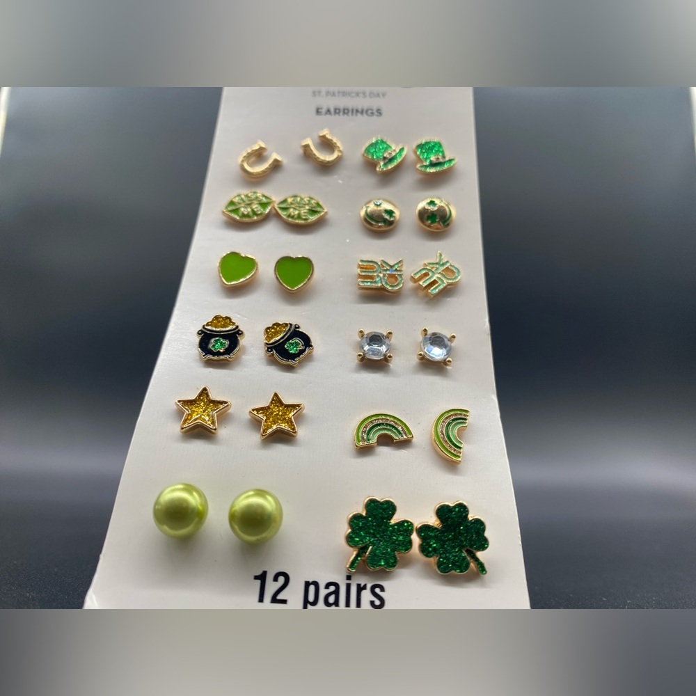 Item 856 12 Pair St. Patrick’s Day Earrings - Picture 2 of 3